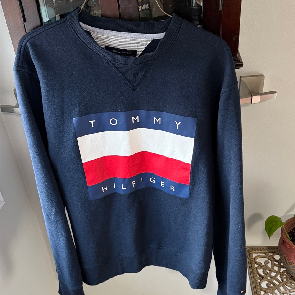 Tommy Hilfiger Men's Blue and Red Crewneck Sweater